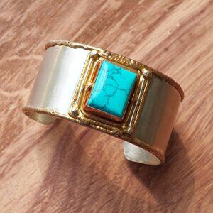 Vintage Two-Tone Turquoise Cuff Bracelet, circa 1970s